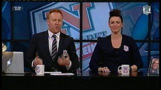 Topless serving with big boobs on Danish TV