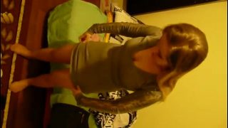 Young polish blonde teen girl putting on her pa…